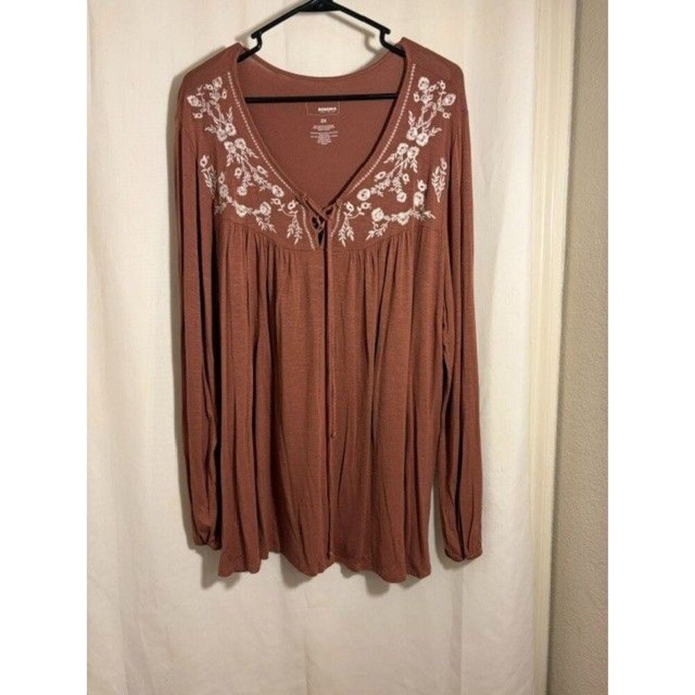 Sonoma Goods for Life Rust Embroidered Floral Boho Top 2X